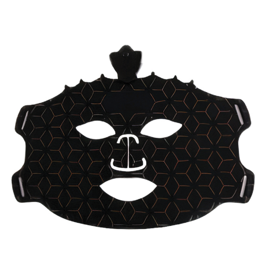 Masque LED NewFace noir pour soin du visage, technologie de luminothérapie anti-âge et raffermissante pour une peau éclatante.