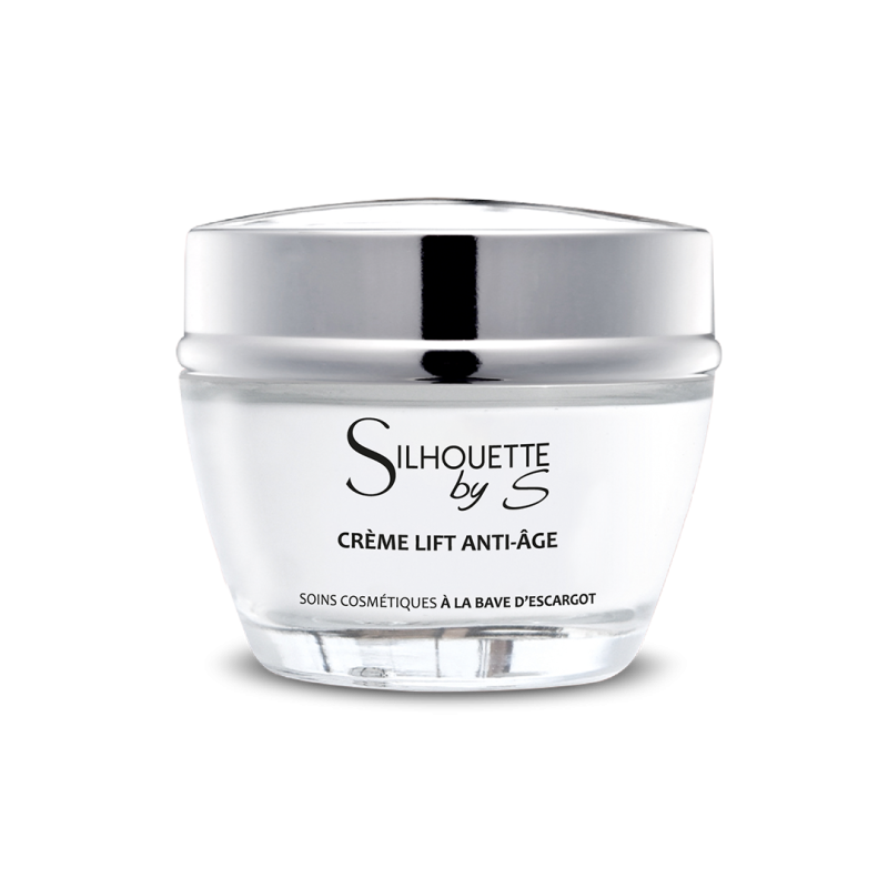 Pot de crème Lift Anti-Âge Silhouette by S, formulée à 99% d’ingrédients naturels dont la bave d'escargot, l’acide hyaluronique et le collagène hydrolysé. Cette crème visage anti-âge tonifie, lisse et raffermit la peau, aidant à réduire rides et ridules tout en illuminant le teint. Sa texture légère pénètre rapidement sans laisser de film gras, offrant un soin puissant et naturel pour une peau rajeunie et éclatante. Testée sous contrôle dermatologique, idéale pour tous types de peau